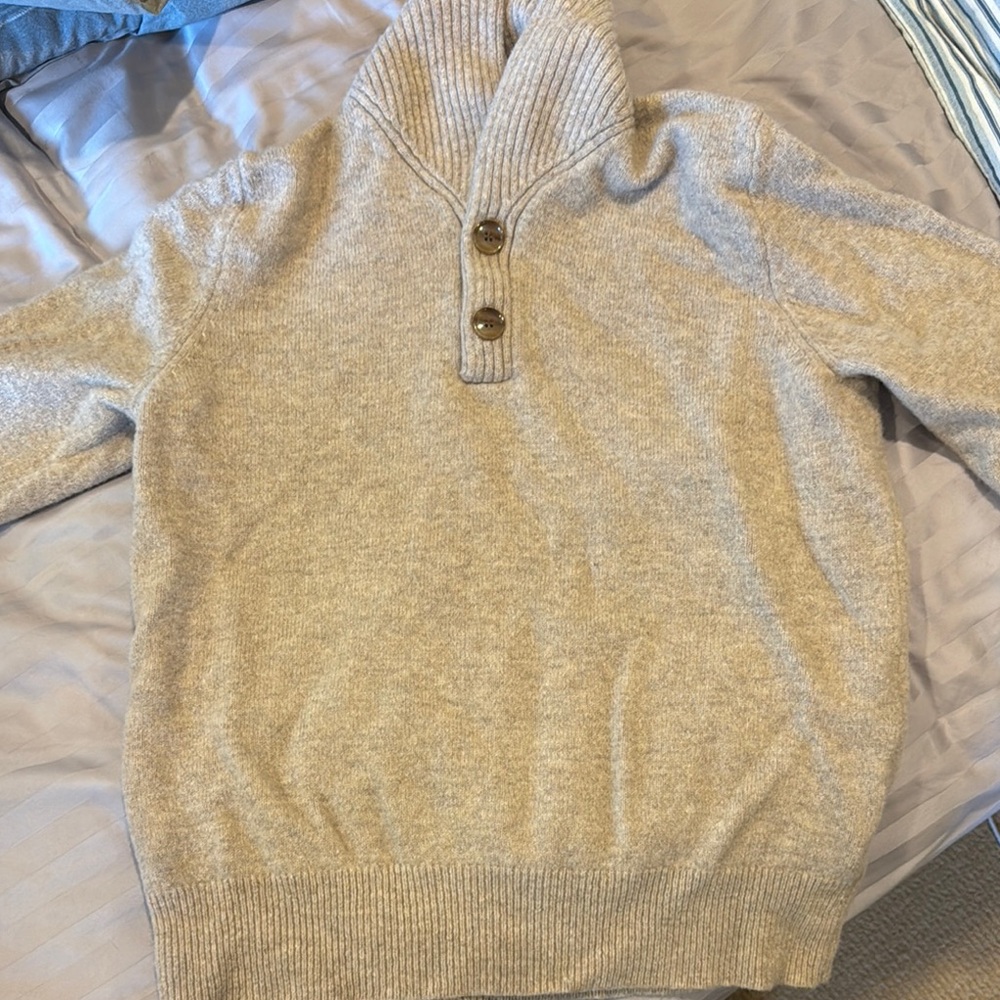 Men's Beige Sweater with Button Collar